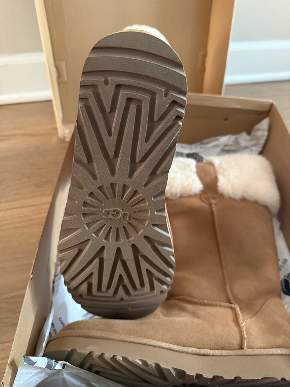 UGG Chestnut Suede Tall Boot with Cream Shearling Cuff - Picture 6 of 8